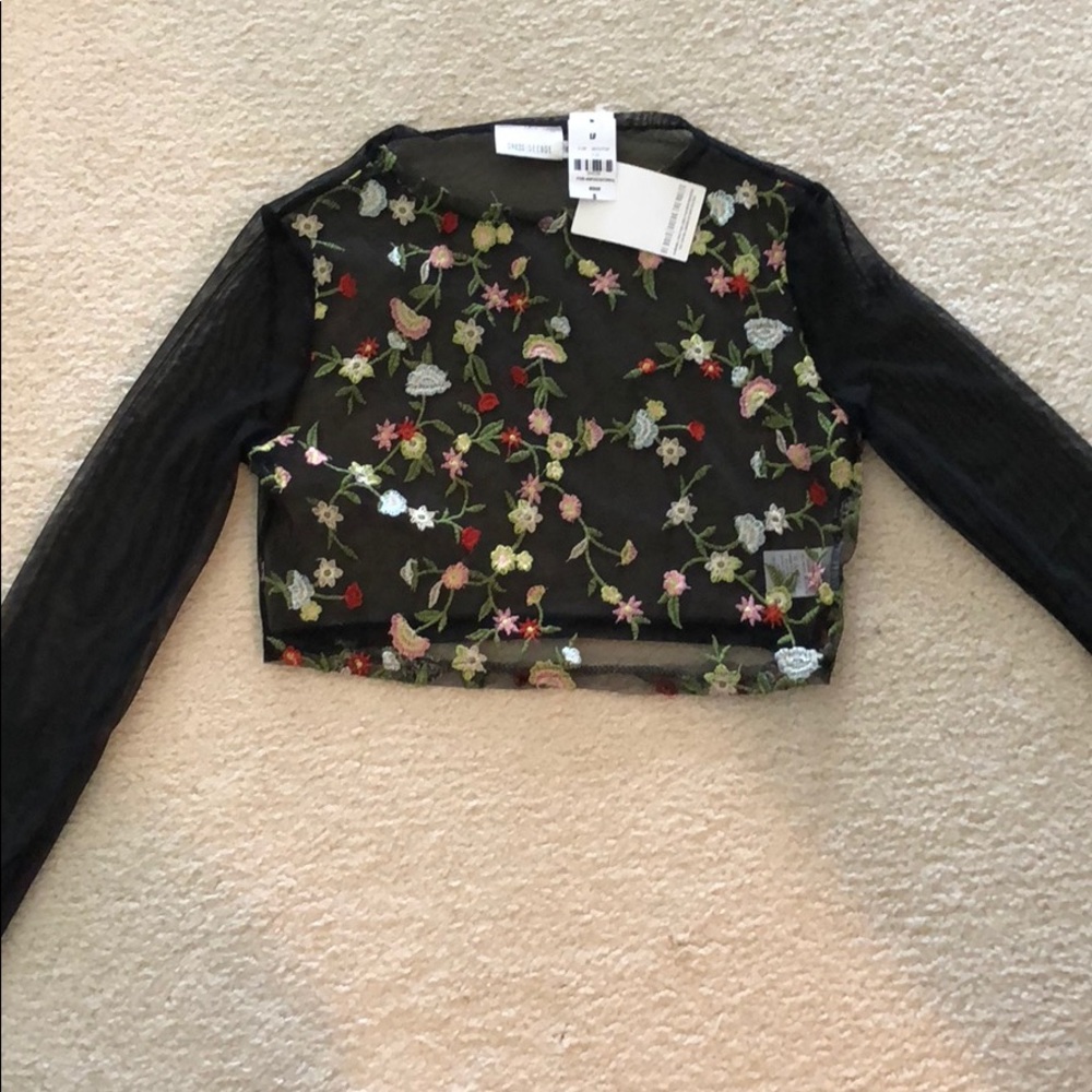 Black sheer long sleeve crop with floral design